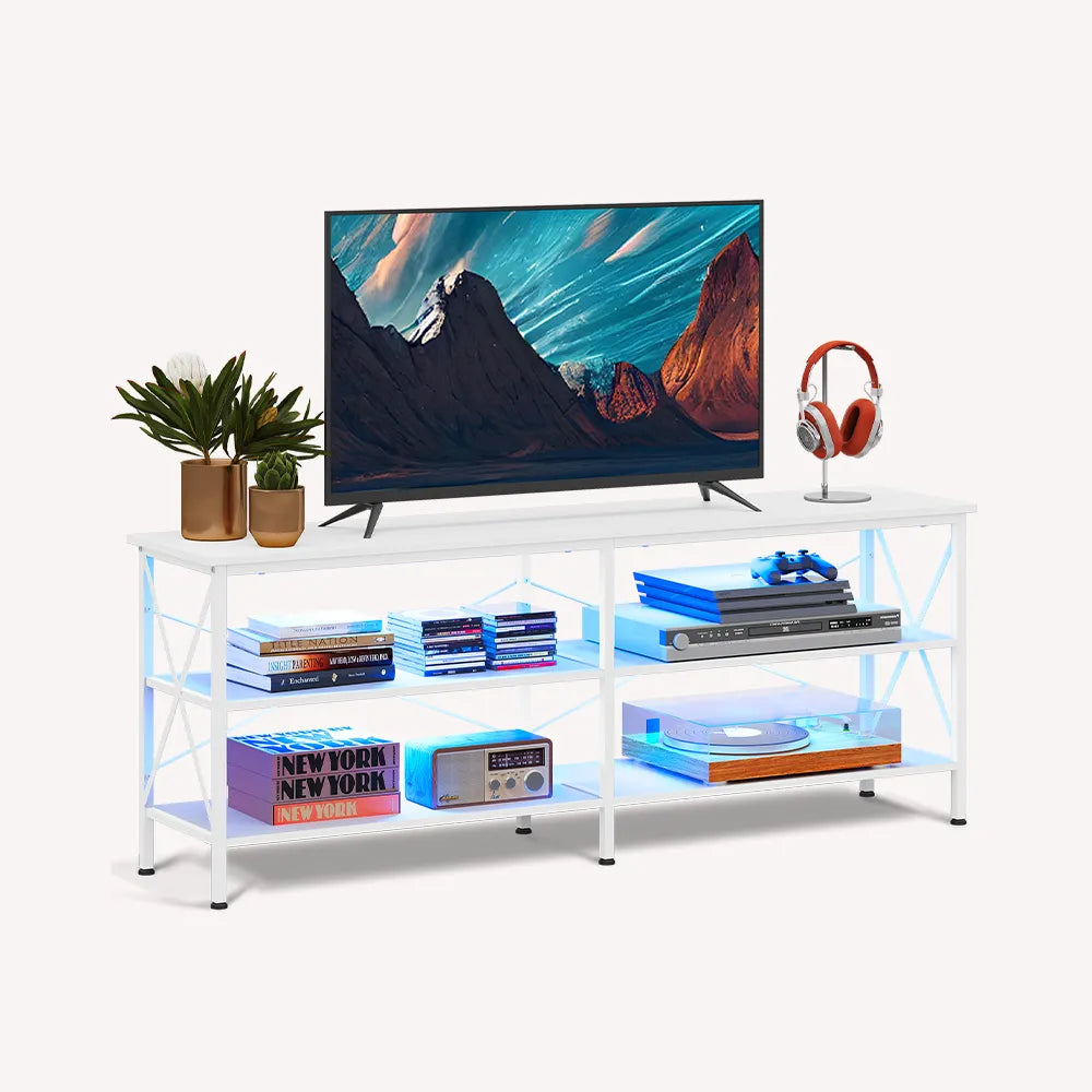 WLIVE Industrial 3-Tier Shelves LED TV Stand for TVs up to 70'' in White
