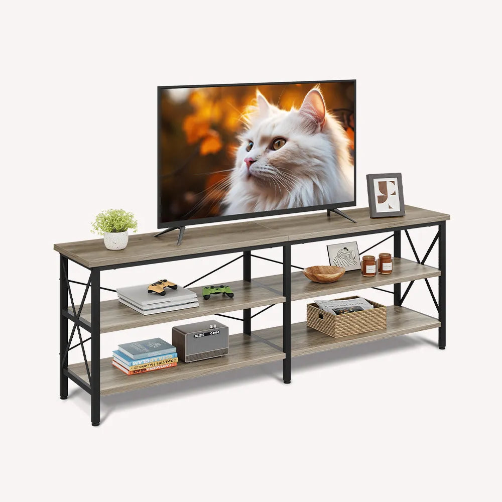 WLIVE Industrial 3-Tier Shelves TV Stand for TVs up to 70'' in Greige