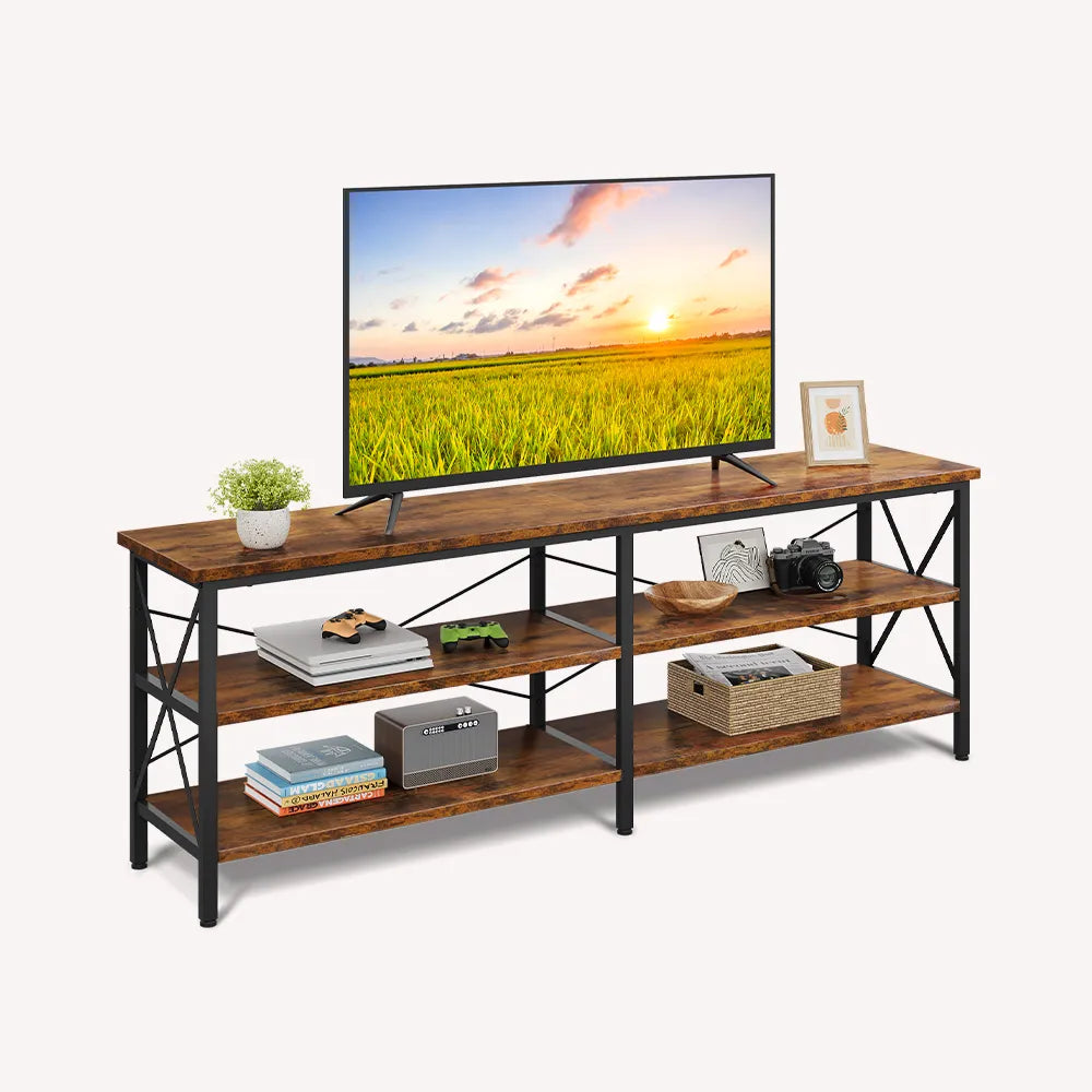 WLIVE Industrial 3-Tier Shelves TV Stand for TVs up to 70'' in Rustic Brown