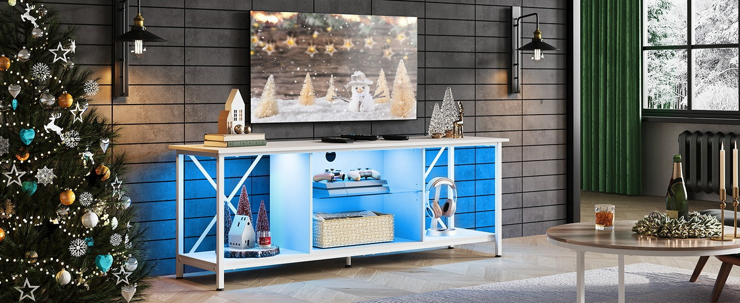 WLIVE Industrial LED TV Stand with Storage Shelves for 65 Inch TV