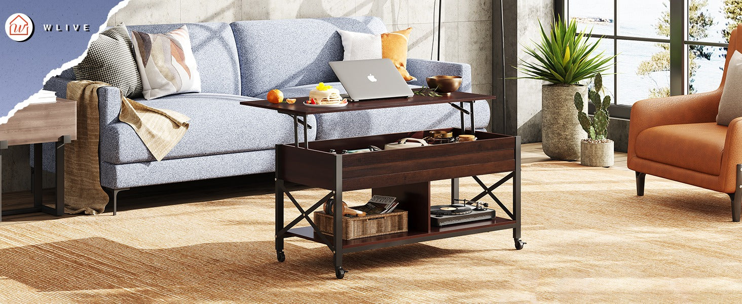 WLIVE Mid-Century Modern Lift Top Coffee Table with Wheels - WLIVE