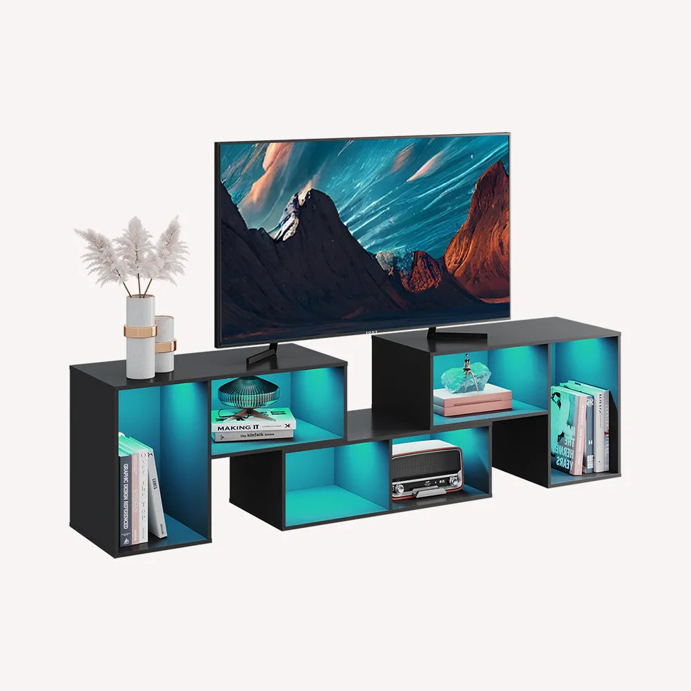 WLIVE Modern 3 Pieces LED TV Stand with Storage for TVs up to 80 in Black