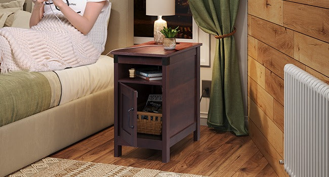 End Table used as nightstand in bedroom