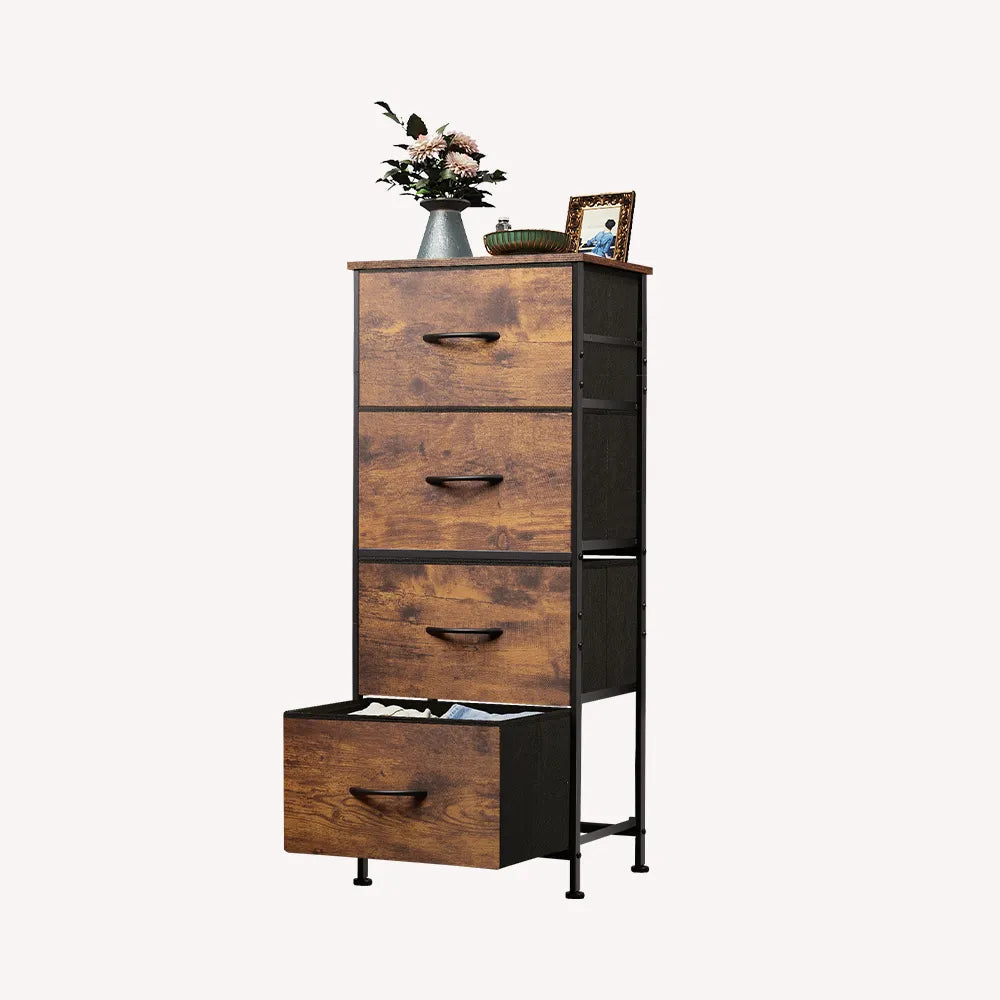 WLIVE rustic brown tall 4-drawer fabric storage dresser