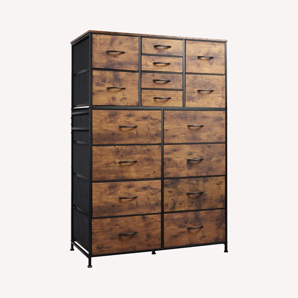 WLIVE rustic brown wood grain 16-drawer fabric storage dresser