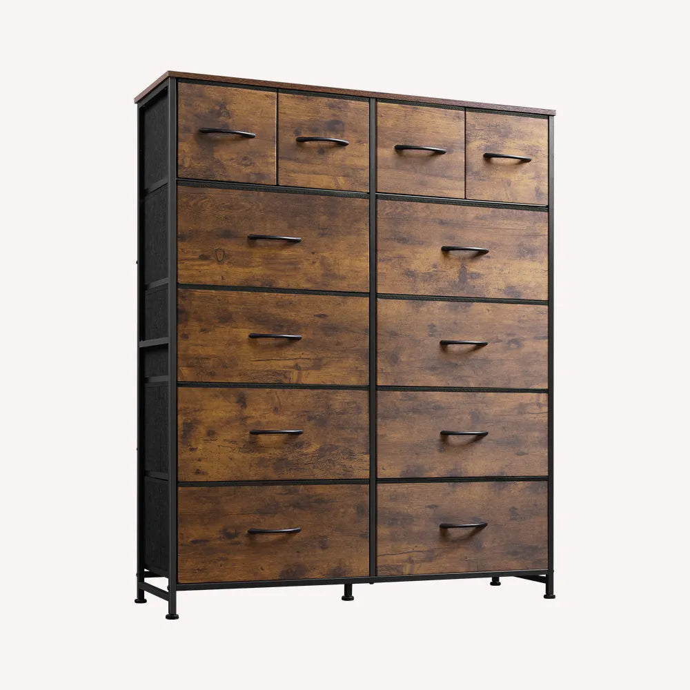 Jovego 12 Drawer Fabric Dresser – Brown, Metal Frame, 200lb Capacity, Bedroom/Nursery