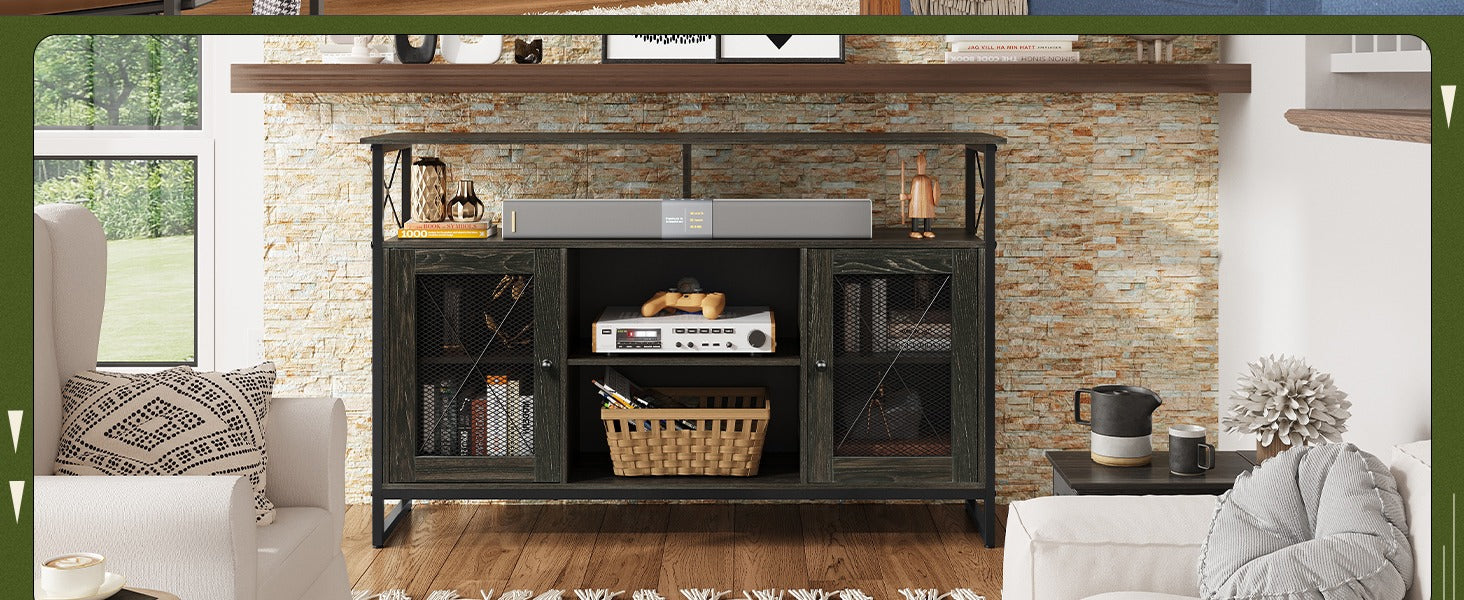 WLIVE Tall Farmhouse Industrial TV Stand Cabinet for 55 inch TV