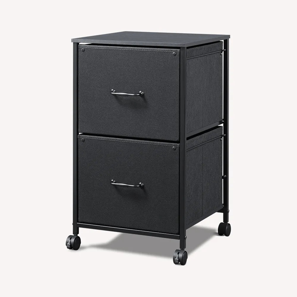 Vertical 2-drawer fabric mobile file cabinet in black