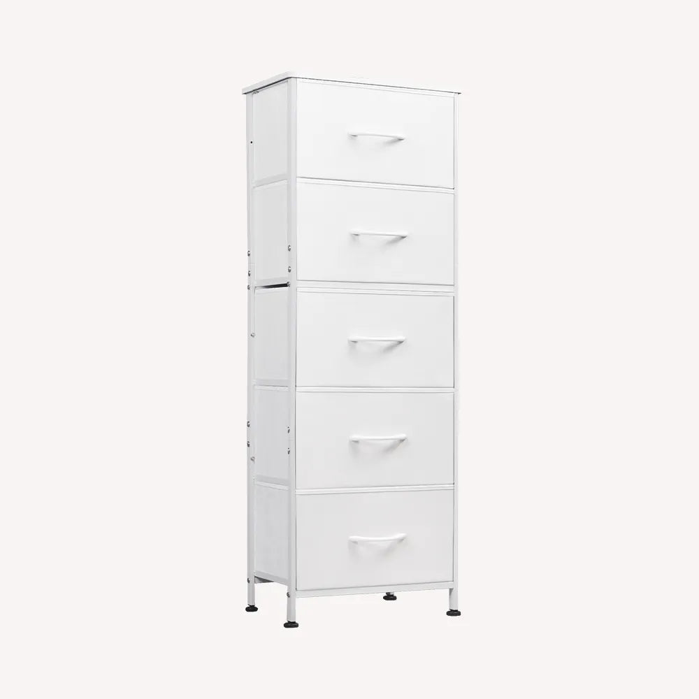 White 5-drawer fabric dresser chest