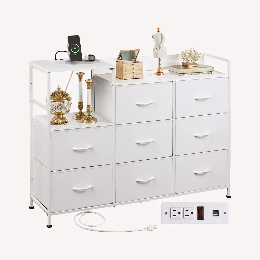 WLIVE white 8 drawer fabric dresser with three columns and large storage