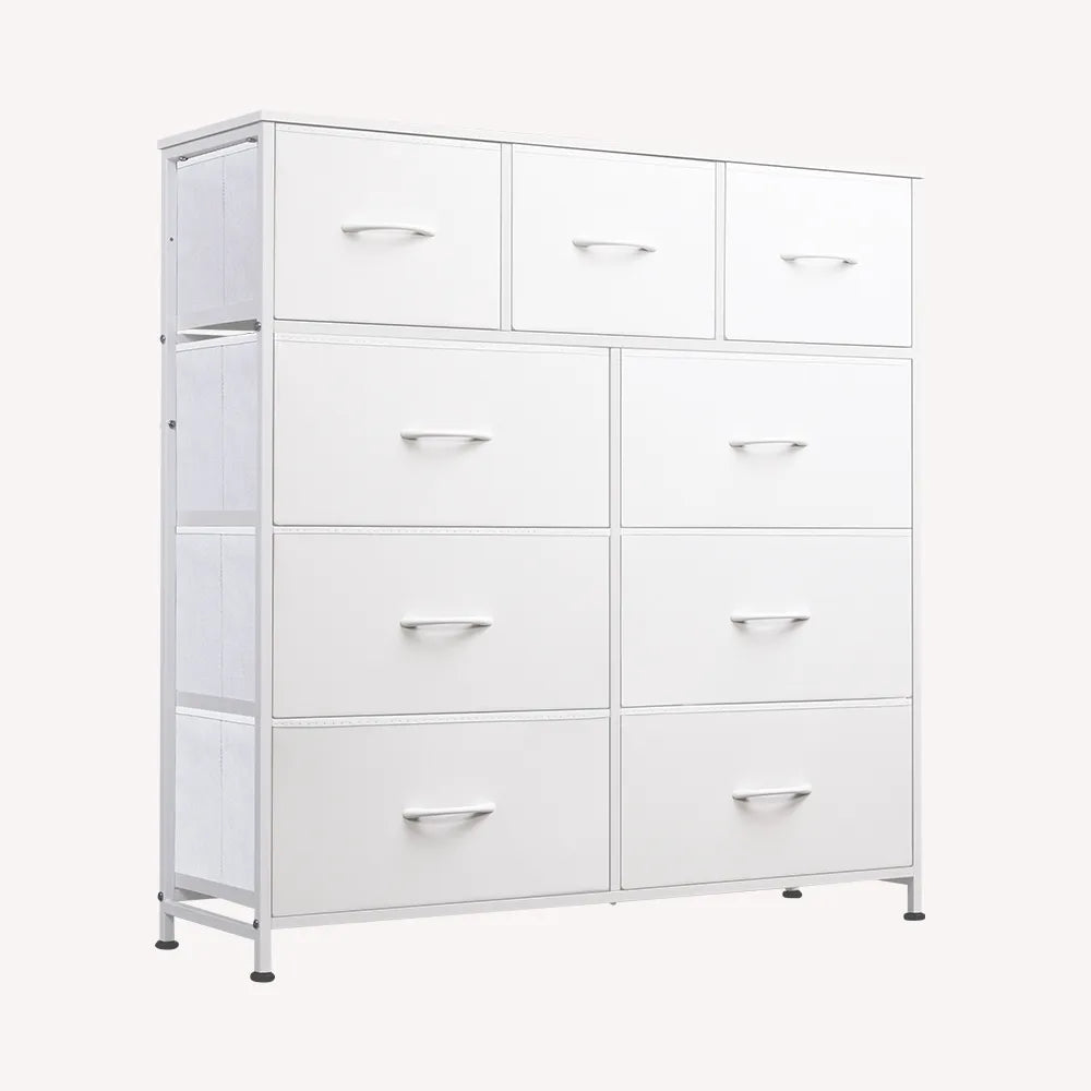 WLIVE White Minimalist Tall 9-Drawer Storage Fabric Dresser